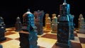 Slavic old styled chess pieces on wooden chessboard before party competition Royalty Free Stock Photo