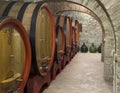 Slavonian oak wine aging casks in the wine cellar of the Capanna Farm, situated to the north of Montalcino.