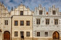 Slavonice, Czech republic - March 4, 2018. A small charming town in South Bohemia.Facades with richly decorated sgraffiti,fresco Royalty Free Stock Photo