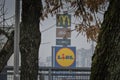 Slavonski Brod, Croatia 1/31/2019: MCdonalds and lidl siggn in city fall, autumn