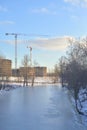 Slavyanka river at winter day Royalty Free Stock Photo
