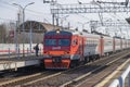 Suburban electric train ET2M-119 arrived on the Slavyanka station