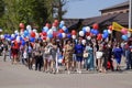 Procession of students of medical college.Celebrating the first of May, the day of spring and work. May Day parade on