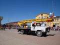 Service transport workers on the festive May procession. Celebrating the first of May, the day of spring and work. May