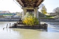 The bridge across the river Protoka in the city of Slavyansk-on-