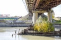 The bridge across the river Protoka in the city of Slavyansk-on-