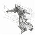 Occultist Robed Figure Flying Out And Banshee Doing Magic Coloring Page