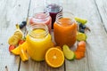 Slection of fresh fruit juices in jars Royalty Free Stock Photo
