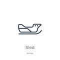 Sled icon. Thin linear sled outline icon isolated on white background from winter collection. Line vector sled sign, symbol for Royalty Free Stock Photo