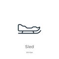 Sled icon. Thin linear sled outline icon isolated on white background from winter collection. Line vector sign, symbol for web and Royalty Free Stock Photo