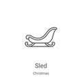 sled icon vector from christmas collection. Thin line sled outline icon vector illustration. Linear symbol for use on web and Royalty Free Stock Photo