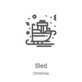 sled icon vector from christmas collection. Thin line sled outline icon vector illustration. Linear symbol for use on web and Royalty Free Stock Photo