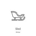 sled icon vector from winter collection. Thin line sled outline icon vector illustration. Linear symbol for use on web and mobile Royalty Free Stock Photo