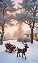 A Sled Sler Pulled By A Reindeer. Generative AI Royalty Free Stock Photo