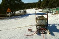 A sled in the snow ready for next trip.