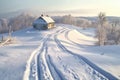 sled tracks zigzagging down a snow-covered hill Royalty Free Stock Photo