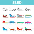 Sled, Winter Activity Vector Linear Icons Set Royalty Free Stock Photo