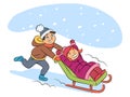 Sledding children cartoon vector illustration Royalty Free Stock Photo