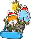 Sledding Christmas Animals Vector