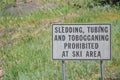 Sledding, Tubing and tobogganing Prohibited at Ski Area Sign on the Arizona Snowbowl Ski Resort, Mount Humphreys. Flagstaff, Arizo Royalty Free Stock Photo