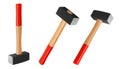 Sledge hammers in different angles, isolated on white background, Sledgehammer used for heavy blacksmith work, dismantling and