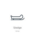 Sledge icon. Thin linear sledge outline icon isolated on white background from winter collection. Line vector sledge sign, symbol Royalty Free Stock Photo