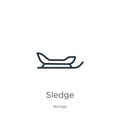 Sledge icon. Thin linear sledge outline icon isolated on white background from winter collection. Line vector sign, symbol for web