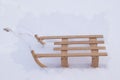 Sledge in snow in frosty frame