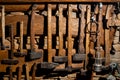 Sledgehammers, cleavers, picks and other old hand tools made of steel and wood. Royalty Free Stock Photo