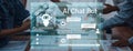 Advanced AI Chat Bot Interface on a Modern Workspace Table with Data Analytics and Digital Communication Tools Used in Royalty Free Stock Photo