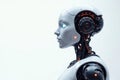 Sleek AI robot, white background Cogs visible , digital, automation, clean background Royalty Free Stock Photo