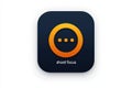 App icon design with rounded corners featuring an orange circular symbol and simple dots on a dark background for