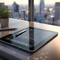 Sleek Apple Pencil on Black Desk with Notepad and Creative Workspace