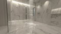 Sleek bathroom design, frameless shower, marbled tile, rainfall head, and ambiance LED lighting