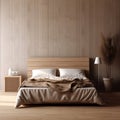 Sleek Beige Brown Wall in a Modern Luxury Bedroom Bathed in Sunlight. Generative AI Royalty Free Stock Photo