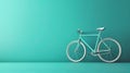 a sleek bicycle positioned against a solid, vibrant teal background, with perfect color.