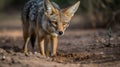 A black-backed jackal scavenging for food created with Generative AI