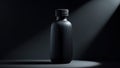 Sleek black bottle with vertical ribbing under dramatic spotlight Royalty Free Stock Photo