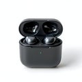 AI Generated Image of a Black Charging Case with Two Wireless Earbuds Inside Royalty Free Stock Photo