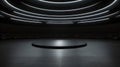 Sleek black circular stage with layered lighting, suitable for presentations