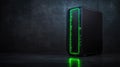 Sleek Black Computer Tower with Green LED Lights: A Modern Tech Showcase Featuring Advanced Design and High-Performance Royalty Free Stock Photo
