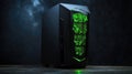 Sleek Black Computer Tower with Green LED Lights: A Modern Tech Showcase Featuring Advanced Design and High-Performance Royalty Free Stock Photo