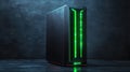 Sleek Black Computer Tower with Green LED Lights: A Modern Tech Showcase Featuring Advanced Design and High-Performance Royalty Free Stock Photo