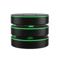 A sleek black cylindrical database icon featuring glowing green light rings on a white background Royalty Free Stock Photo
