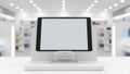 Modern Tablet Display with Blank Screen in Retail Store Royalty Free Stock Photo