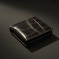 A sleek black leather wallet with visible stitching on a dark background Royalty Free Stock Photo