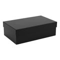 A sleek black rectangular box with a lid sitting on a white background isolated on transparent background Royalty Free Stock Photo