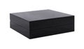 Sleek black rectangular box with subtle engravings on the sides, isolated on a white background Royalty Free Stock Photo
