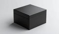Sleek black rectangular gift box with a closed lid stands centered on a clean white surface with soft gray shadows Royalty Free Stock Photo