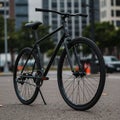 Sleek black single-speed bicycle with rigid frame and straight handlebars, set against an Royalty Free Stock Photo